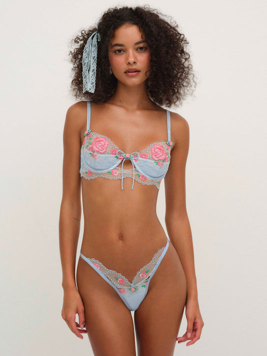 For Love and Lemons - Vintage Rose Eyelet Thong Panty - Blue