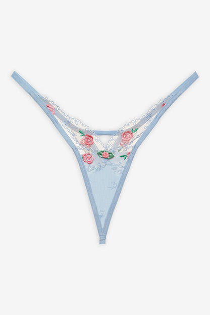 For Love and Lemons - Vintage Rose Eyelet Thong Panty - Blue