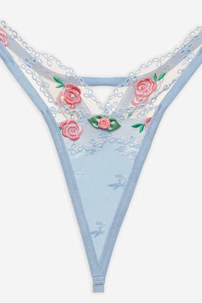 For Love and Lemons - Vintage Rose Eyelet Thong Panty - Blue