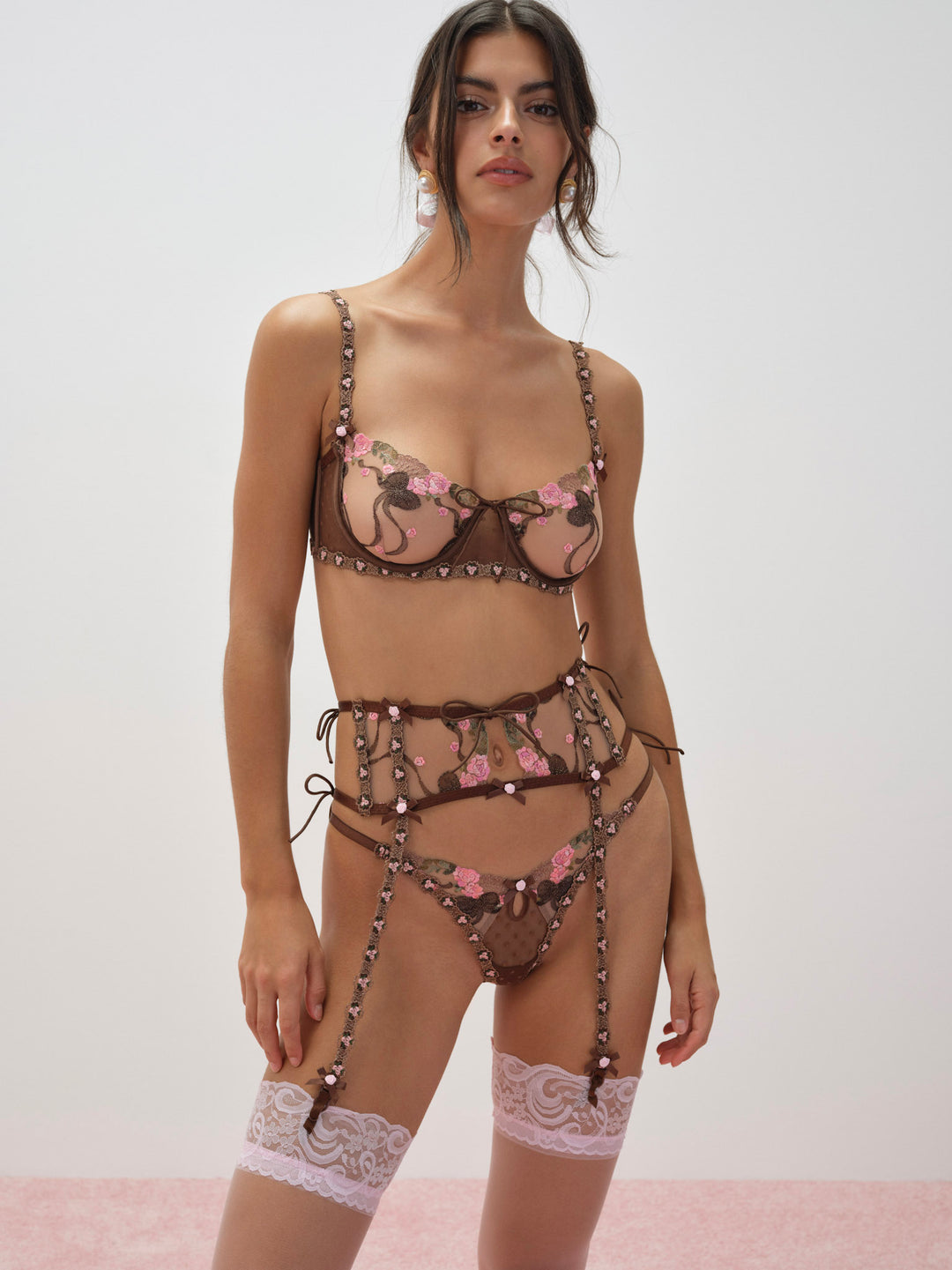 For Love and Lemons - Runaway Bows Garter Belt - Brown