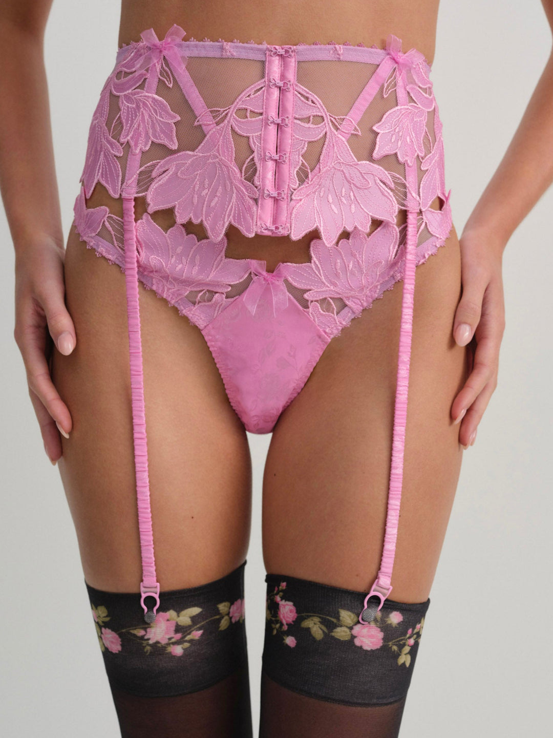 For Love and Lemons - Maye Embroidered Garter Belt - Pink