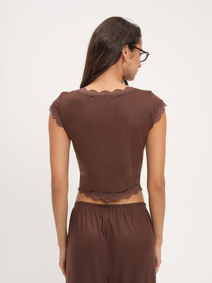 For Love and Lemons - Elliana Sleep Top - Chocolate