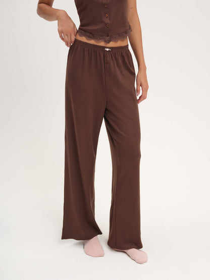 For Love and Lemons - Elliana Wide Leg Pant - Chocolate