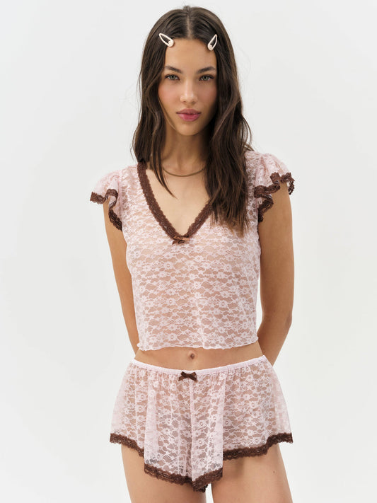For Love and Lemons - Pamela Sleep Top - LT Pink