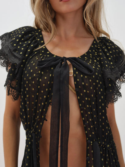 For Love and Lemons - Liz Lurex Dot Robe - Black