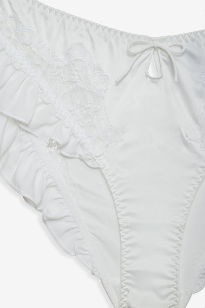 For Love and Lemons - Butterfly Lace Ruffle Cheeky Panty - White