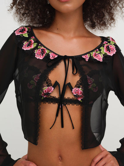 For Love and Lemons - Love Garden Sheer Shrug - Black