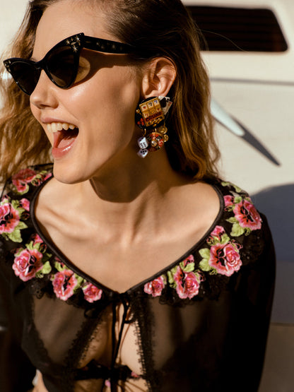 For Love and Lemons - Love Garden Sheer Shrug - Black
