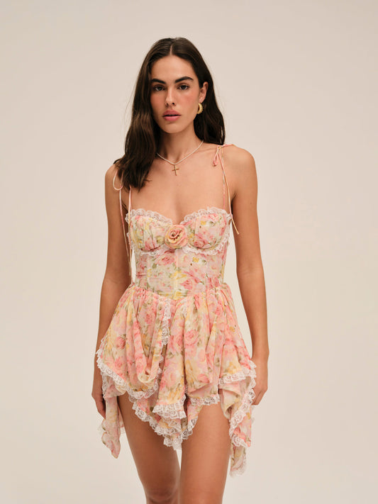 For Love and Lemons - Elea Asymmetrical Mini Dress - Peach