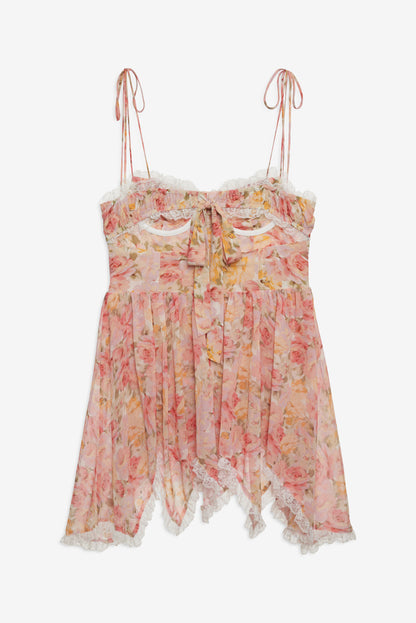 For Love and Lemons - Elea Asymmetrical Mini Dress - Peach
