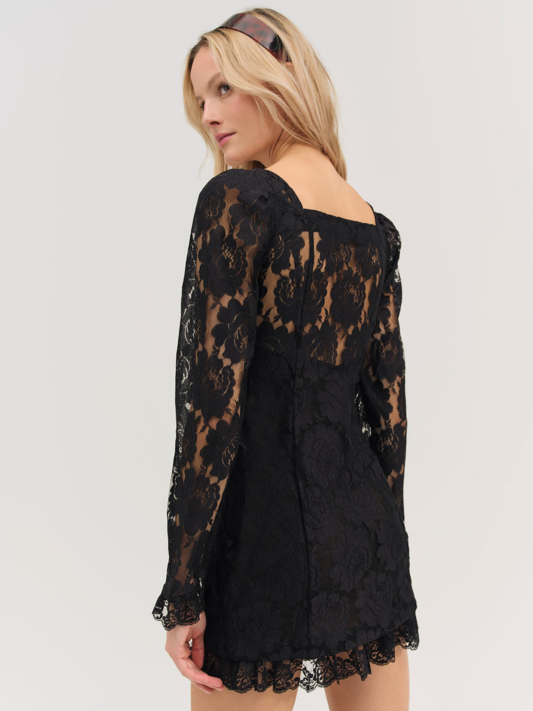 For Love and Lemons - Claudia Rose Lace Long Sleeve Mini Dress - Black