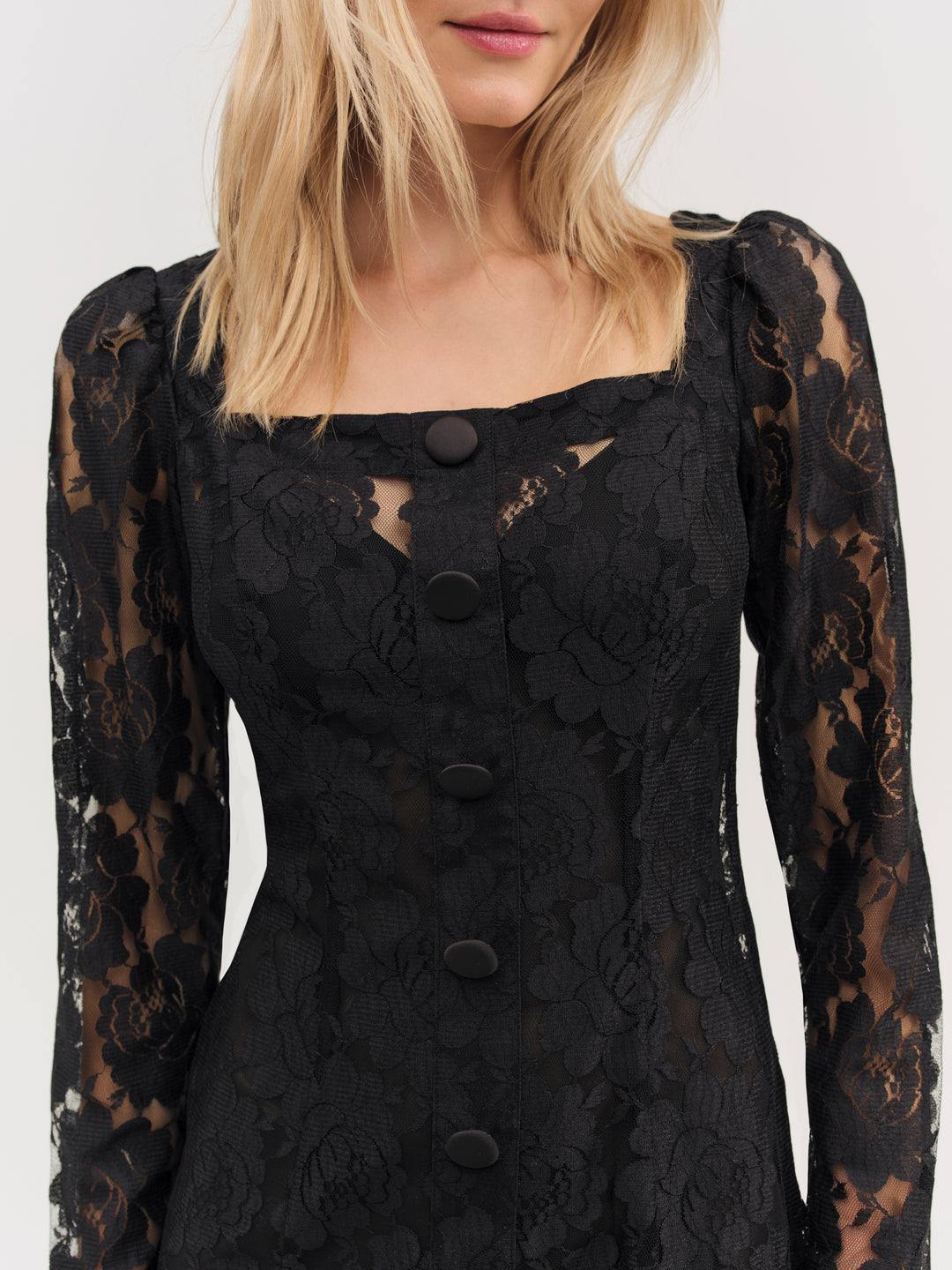 For Love and Lemons - Claudia Rose Lace Long Sleeve Mini Dress - Black