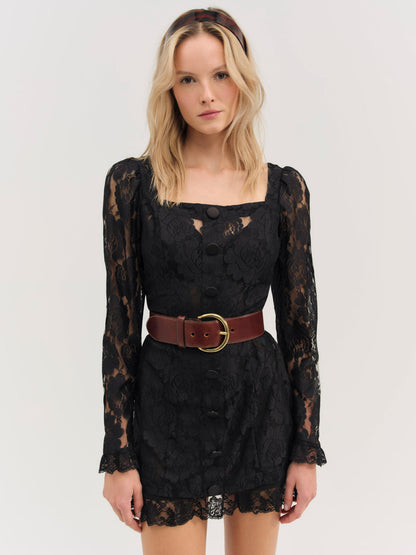 For Love and Lemons - Claudia Rose Lace Long Sleeve Mini Dress - Black