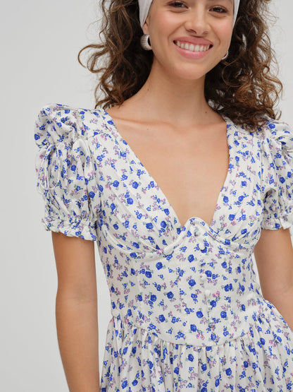 For Love and Lemons - Paulina Puff Sleeve Dress - Blue