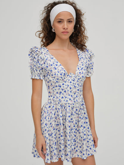 For Love and Lemons - Paulina Puff Sleeve Dress - Blue