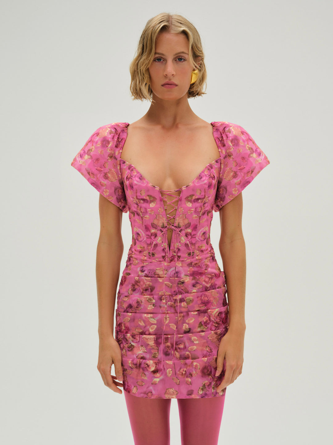 For Love and Lemons - Blurred Roses Mini Dress - Pink