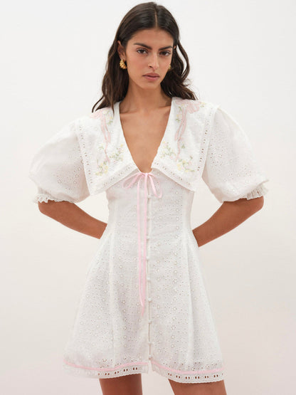 For Love and Lemons - Mi Amore Embroidered Mini Dress - White