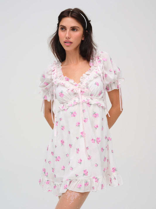 For Love and Lemons - Fiona Floral Mini Dress - White