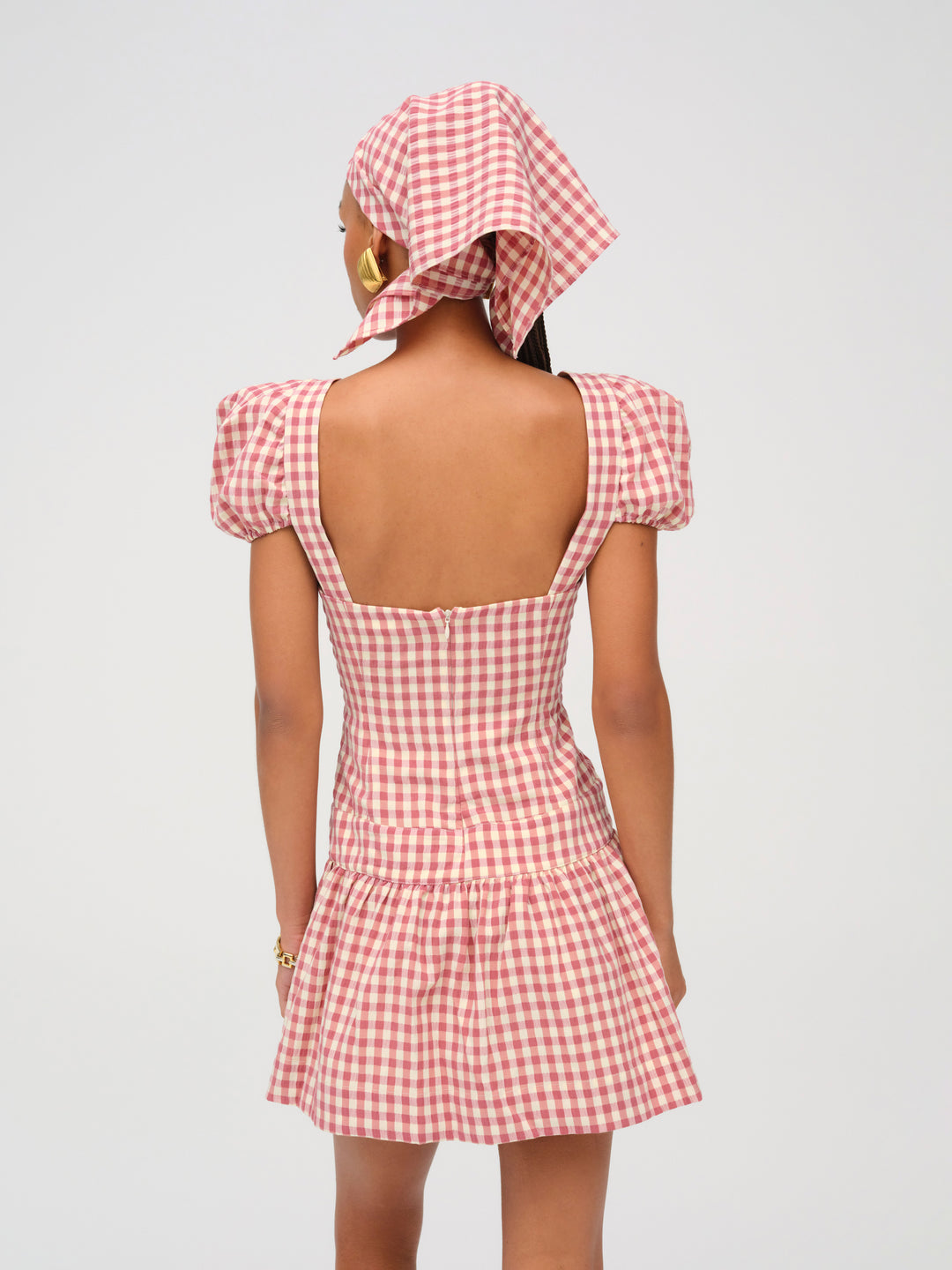For Love and Lemons - Georgia Gingham Short Sleeve Mini Dress - Mauve