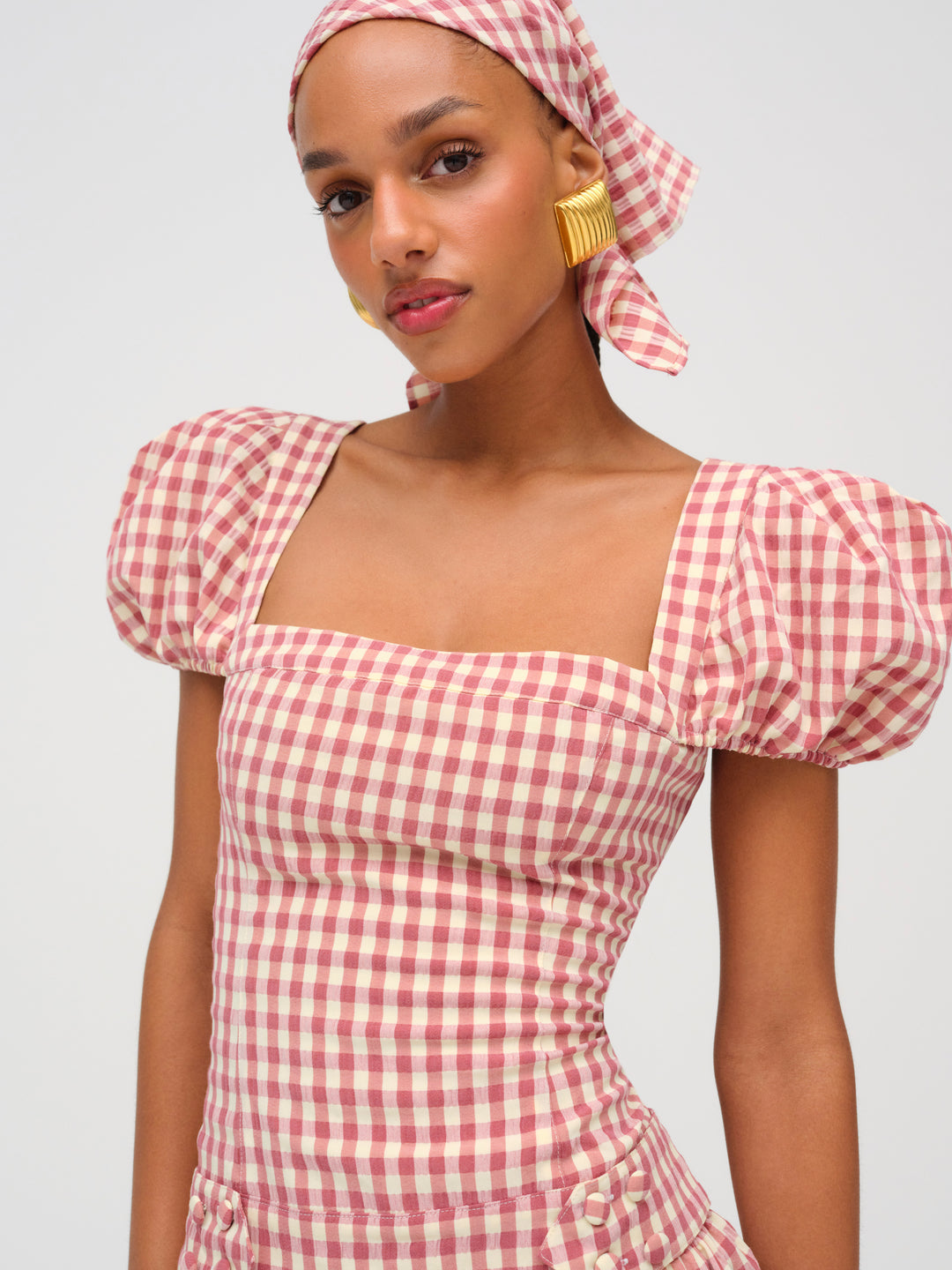 For Love and Lemons - Georgia Gingham Short Sleeve Mini Dress - Mauve