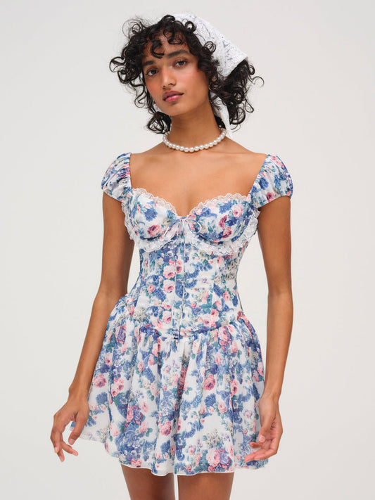 For Love and Lemons - Audrey Floral Mini Dress - Blue
