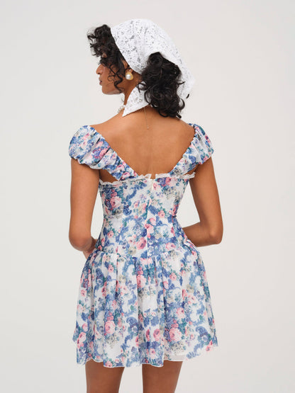 For Love and Lemons - Audrey Floral Mini Dress - Blue