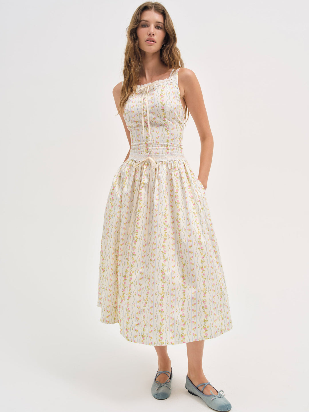 For Love and Lemons - Brigitta Floral Midi Dress - Ivory