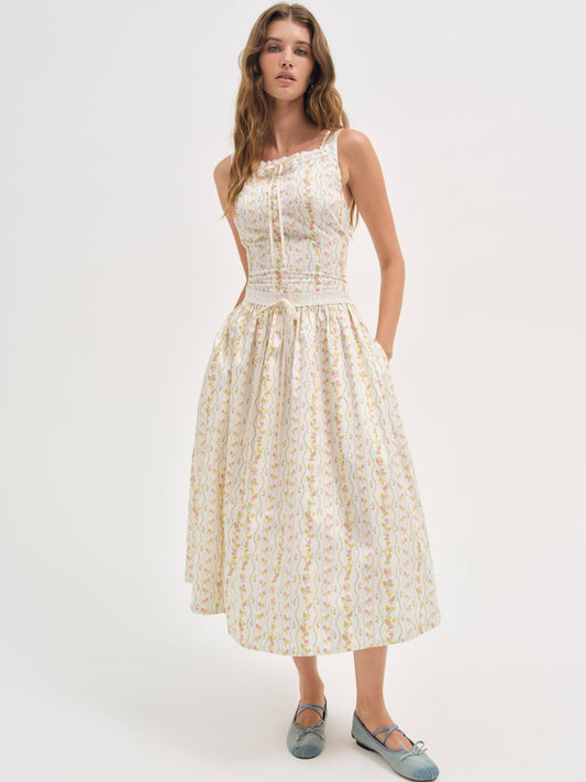 For Love and Lemons - Brigitta Floral Midi Dress - Ivory