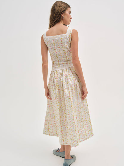 For Love and Lemons - Brigitta Floral Midi Dress - Ivory
