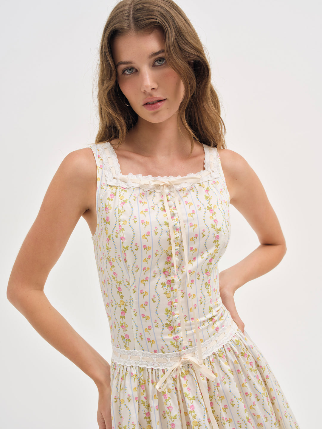 For Love and Lemons - Brigitta Floral Midi Dress - Ivory