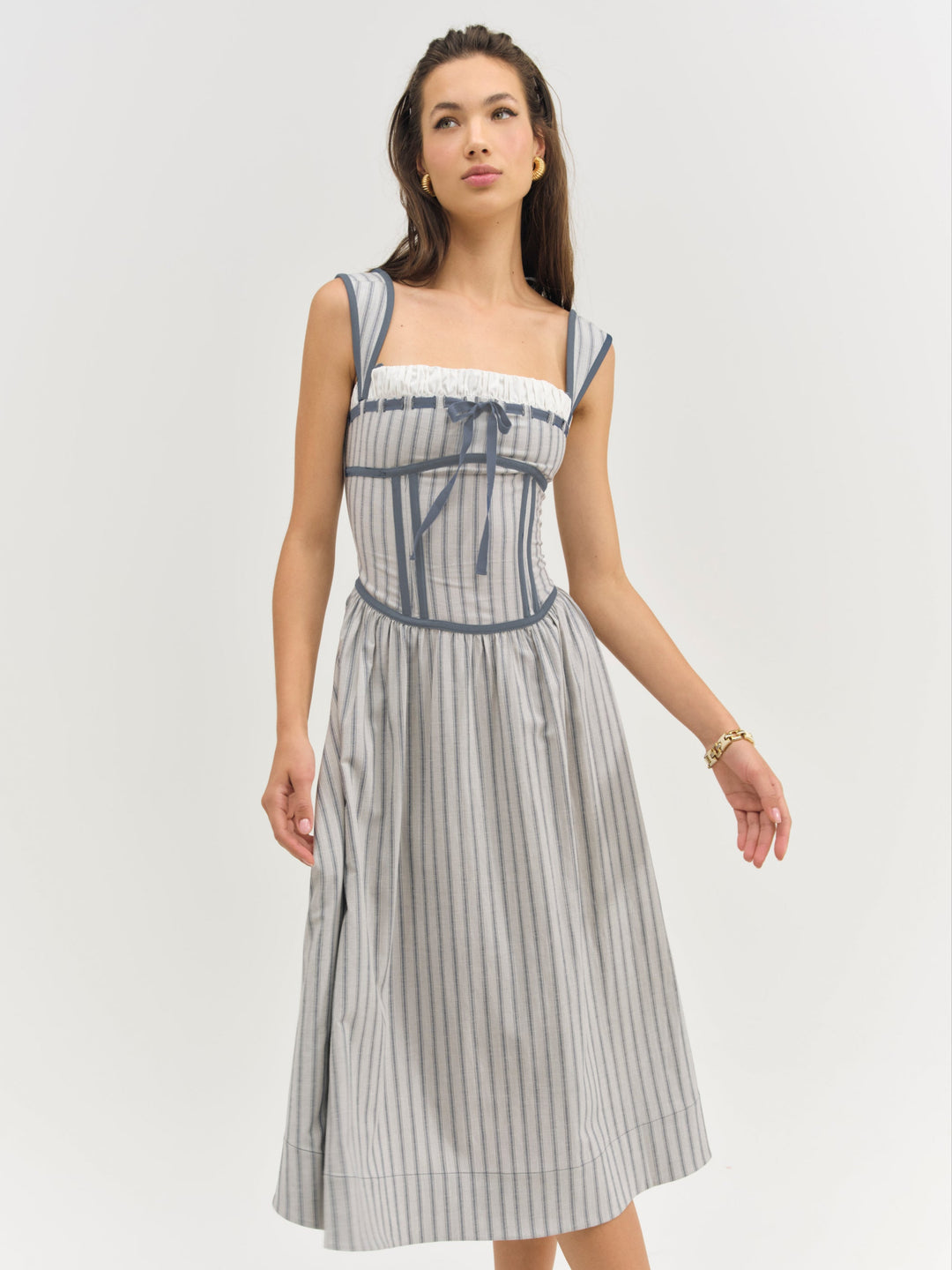For Love and Lemons - Linen Stripe Midi Dress - Blue