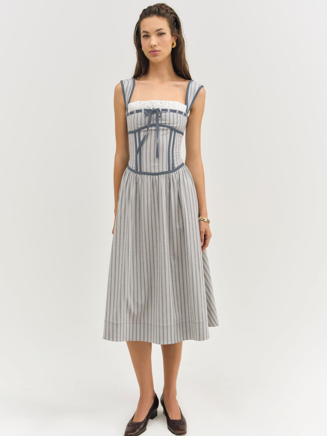 For Love and Lemons - Linen Stripe Midi Dress - Blue