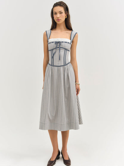 For Love and Lemons - Linen Stripe Midi Dress - Blue
