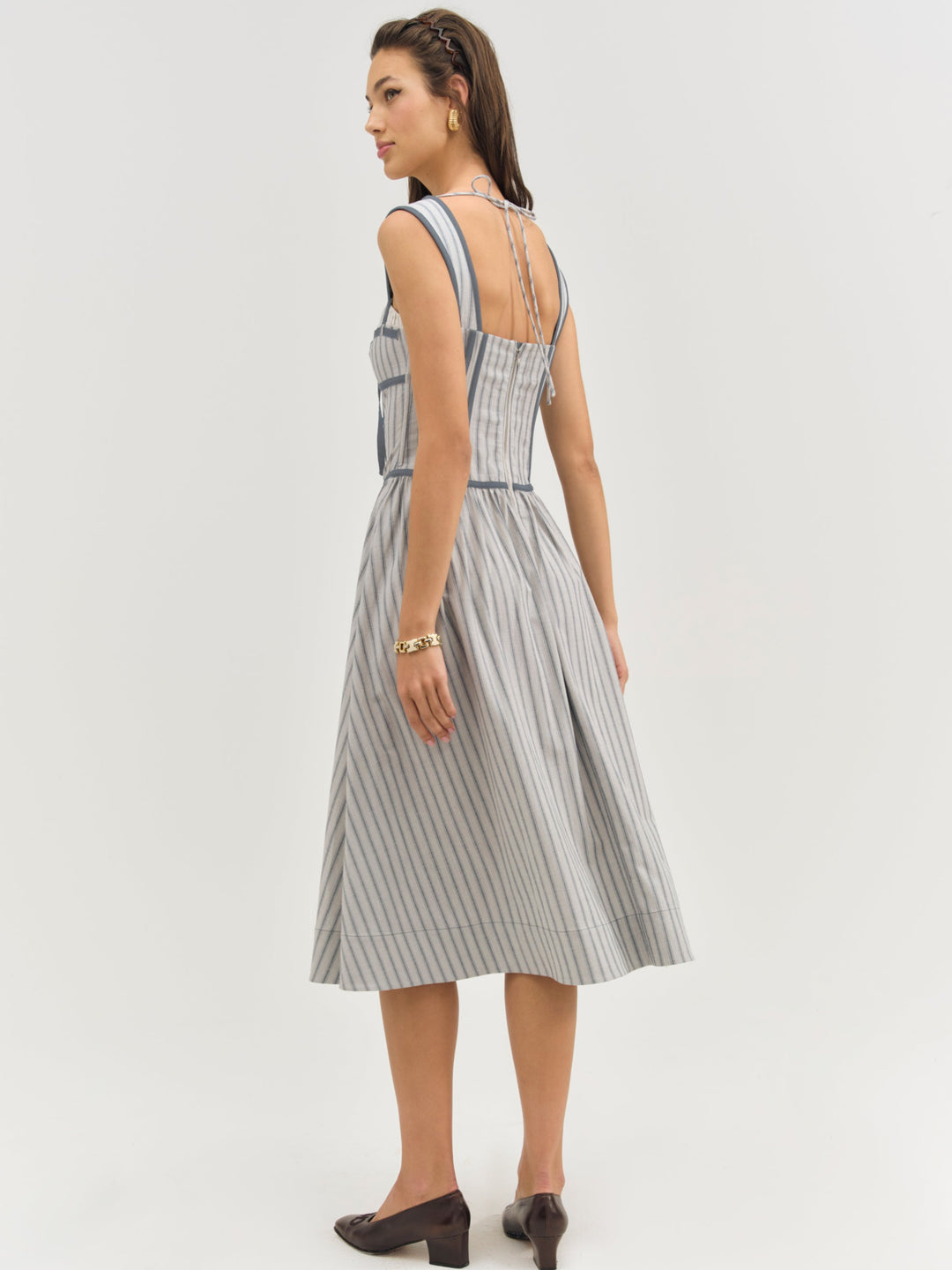 For Love and Lemons - Linen Stripe Midi Dress - Blue