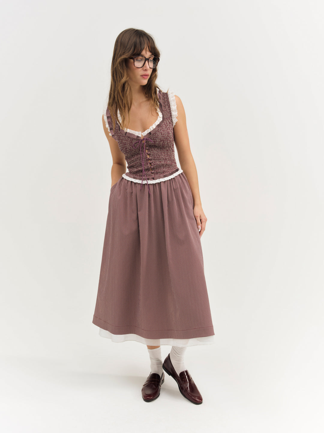 For Love and Lemons - Morgan Midi Dress - Burgundy