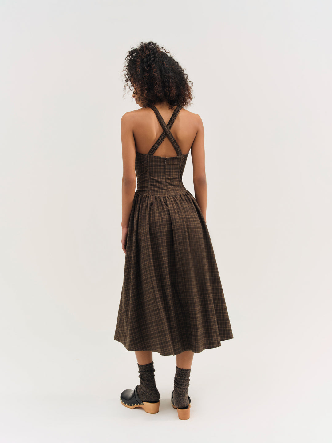 For Love and Lemons - University Plaid Midi Dress - Brown