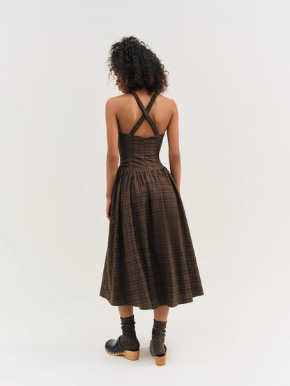 For Love and Lemons - University Plaid Midi Dress - Brown