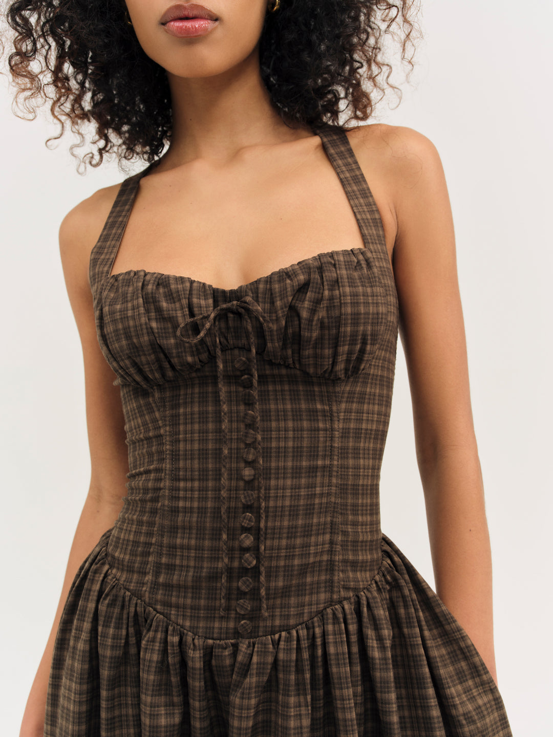 For Love and Lemons - University Plaid Midi Dress - Brown