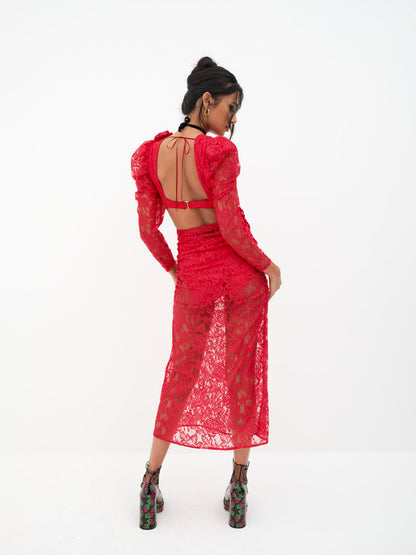 For Love and Lemons - Kana Midi Dress - Red