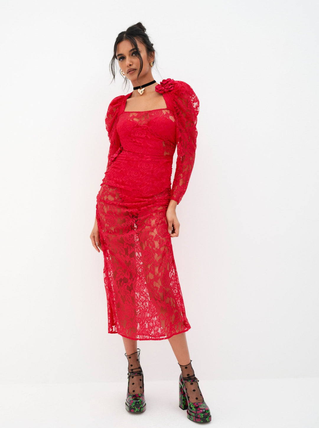 For Love and Lemons - Kana Midi Dress - Red