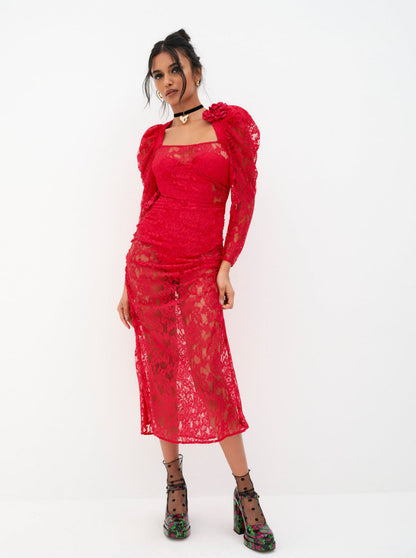 For Love and Lemons - Kana Midi Dress - Red