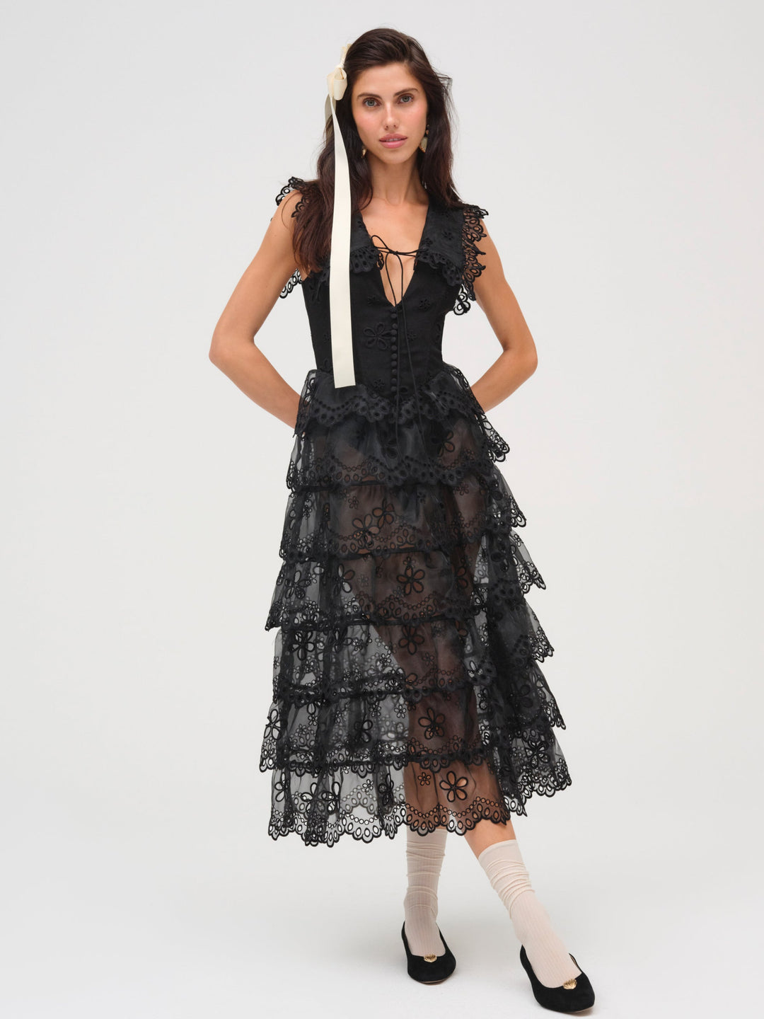 For Love and Lemons - Daisy Eyelet Midi Dress - Black