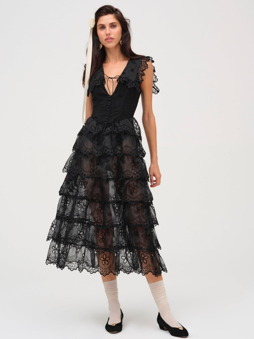 For Love and Lemons - Daisy Eyelet Midi Dress - Black