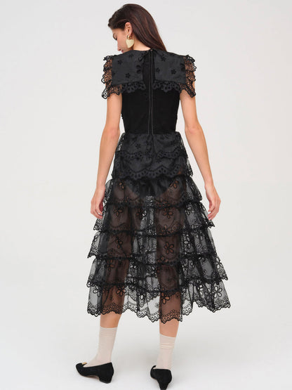For Love and Lemons - Daisy Eyelet Midi Dress - Black