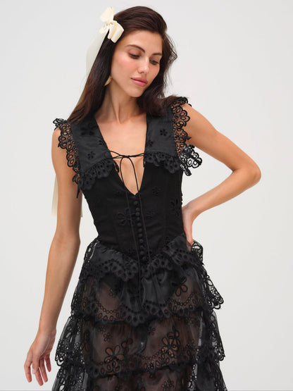 For Love and Lemons - Daisy Eyelet Midi Dress - Black