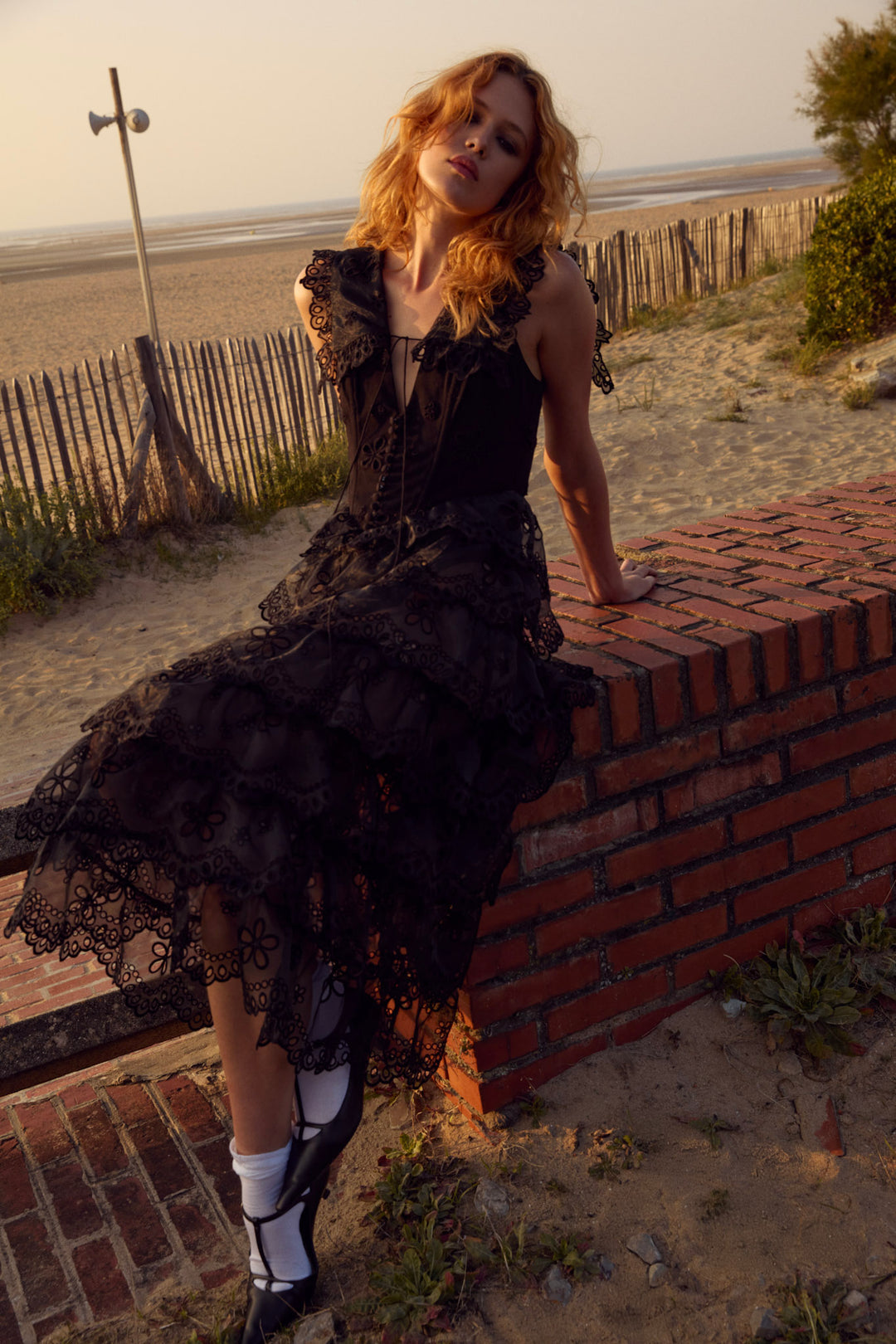 For Love and Lemons - Daisy Eyelet Midi Dress - Black