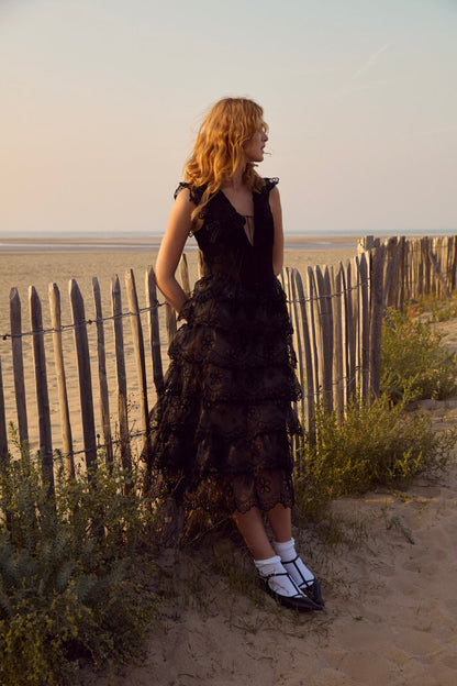 For Love and Lemons - Daisy Eyelet Midi Dress - Black