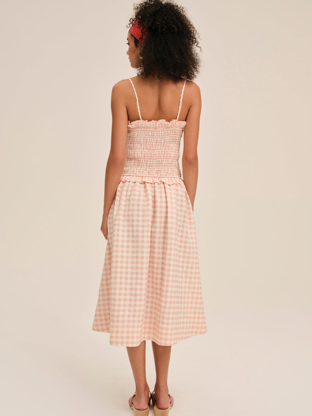 For Love and Lemons - Petal Gingham Midi Dress - Peach