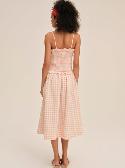 For Love and Lemons - Petal Gingham Midi Dress - Peach