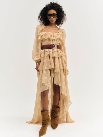 For Love and Lemons - Colette Satin Burnout Maxi Dress - Taupe